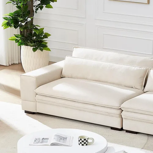 Vista 9 de KEVINSPACE Sofá de 104.72 pulgadas, moderno de mediados de siglo, sofá de 3 plazas para sala de estar, sofás de asiento profundo, muebles, cómodos