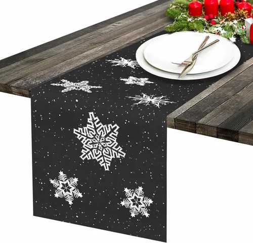 Vista 5 de Camino de mesa bordado con copos de nieve para fiestas navideñas