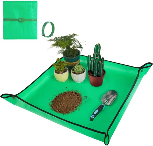 Vista 8 de HNXTYAOB 2 PCS Alfombrilla de Trasplante de 27" x 27" para Plantas de Interior y Control de Desorden, Bandeja para Macetas Engrosada e Impermeable