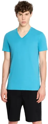 Vista 6 de Armani Exchange Camiseta de manga corta con cuello en V de algodón Pima para hombre Beacon Blue