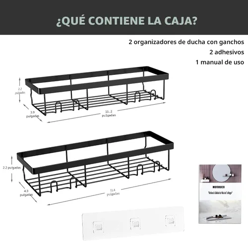 Vista 3 de Moforoco Estante organizador de estante para ducha, cesta autoadhesiva negra para estantes de baño, decoración interior de pared de casa de campo