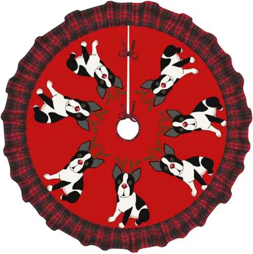 Vista 9 de A Brood of Chickens - Falda de árbol de Navidad de 30 pulgadas con borde de cuadros búfalo rojos y negros, decoración para Feliz Navidad, casa