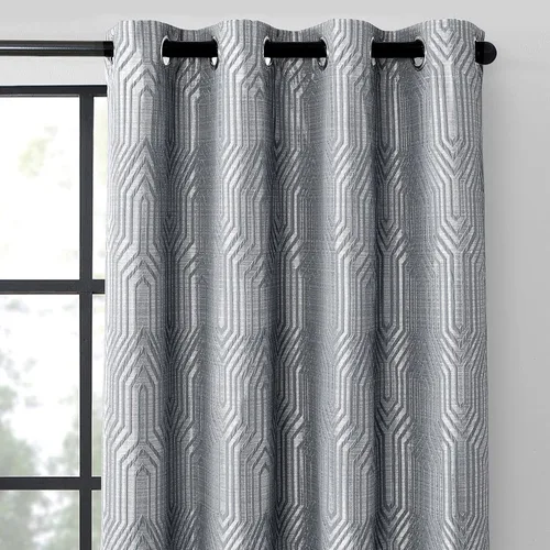 Vista 18 de Cortinas de patrón geométrico jacquard 100% opacas beige y plateado, 42 pulgadas de ancho y 63 pulgadas de largo, 2 paneles con aislamiento térmico