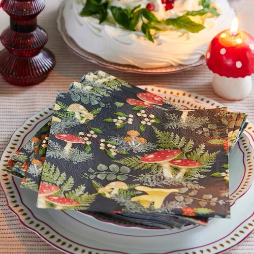 Vista 2 de Talking Tables 20 servilletas de cena de otoño para Navidad, Acción de Gracias, cenas, decoupage – Servilletas de hongos y setas del bosque