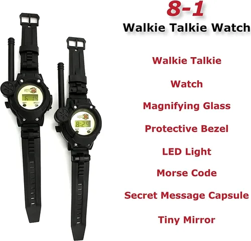 Vista 9 de SpyX / Spy Wrist Talkies. 8-1 Walkie Talkies multifuncional Toy Spy Watch para niños. Reloj espía de radio bidireccional manos libres para agente