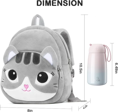 Vista 3 de HONGTEYA Mochila de felpa suave para niños pequeños, Rosado, Cara de gato
