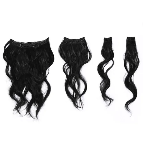 Vista 3 de Extensiones onduladas de 22 pulgadas color negro R1 – HairDo Hairpieces kit de 4 piezas con clip en Tru2Life pelo sintético fino resistente al