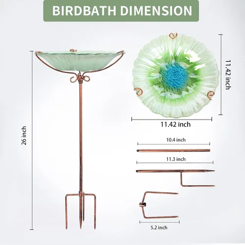 Vista 4 de Baño de cristal para pájaros, comedero verde para pájaros