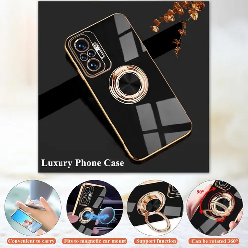 Vista 5 de Compatible con Xiaomi Redmi Note 10 Pro Case Ring Holder Magnet Silicone, Xiaomi Redmi Note 10 Pro Funda de silicona delgada blanca cubierta negra