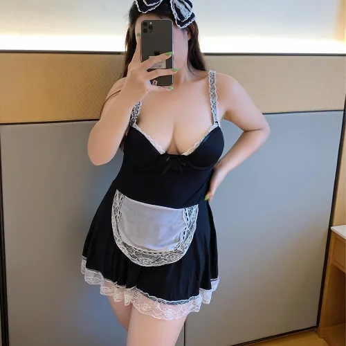 Vista 2 de QNCLO Delantal de sirvienta francesa de anime para mujer, uniforme de Navidad, bola de maquillaje, ropa interior grande
