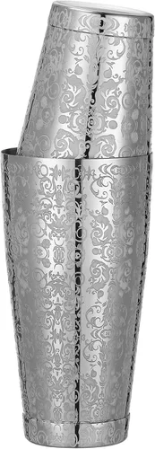 Vista 7 de Juego de agitador Boston Shaker de acero inoxidable con patrón grabado, coctelera pesada con imágenes de cócteles