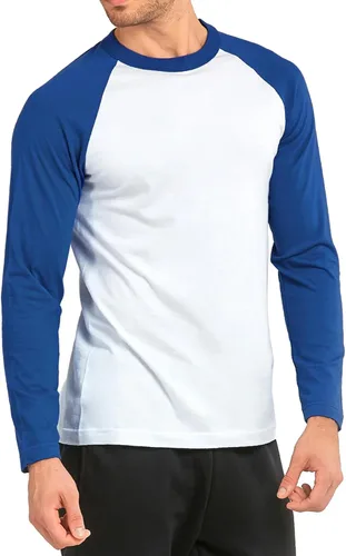 Vista 28 de Camiseta de béisbol raglán para hombre, de algodón, dos tonos, casual, atlética