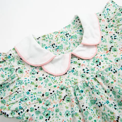 Vista 4 de Simplee kids Vestido casual para niñas pequeñas, vestido fruncido con estampado floral para primavera y verano de 1 a 6 años