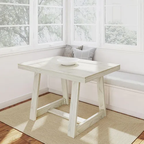 Vista 16 de Plank+Beam - Mesa de comedor de 48 pulgadas estilo granja, mesa de cocina rústica de madera maciza, mesa de comedor para el comedor, mobiliario