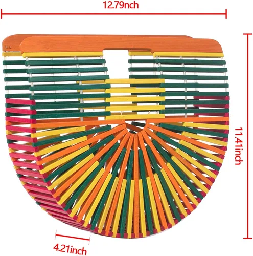 Vista 3 de RULER TRUTH Bolso de bambú para mujer de paja hecho a mano, bolso de bambú natural para playa de verano