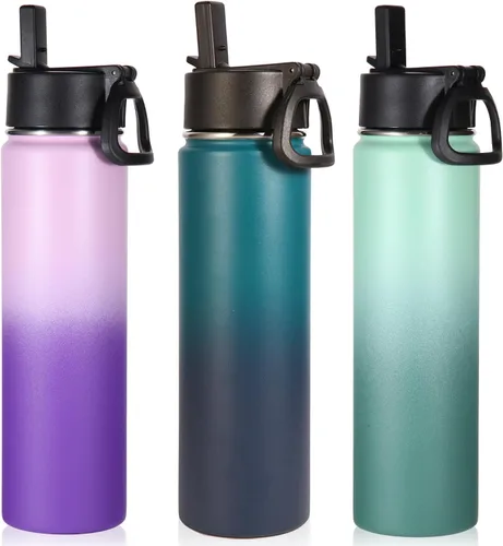 Vista 13 de Volhoply Botella de agua aislada de 24 onzas con tapa con popote, botellas deportivas de boca ancha de acero inoxidable con asa, tazas de vacío