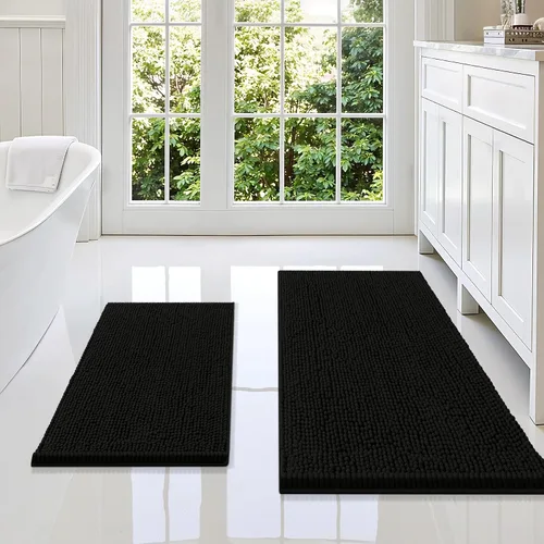 Vista 84 de Juego de alfombras de baño Smiry de 2 piezas, suave alfombra absorbente de chenilla y juego de alfombra en forma de U para inodoro, alfombra de baño
