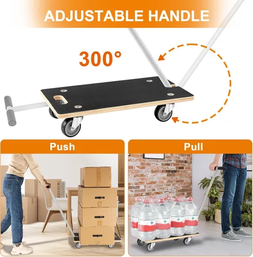 Vista 5 de Plataforma rodante rectangular de madera resistente con asa - Capacidad de 441 libras, ruedas TPR de 3 pulgadas, transportador multifuncional