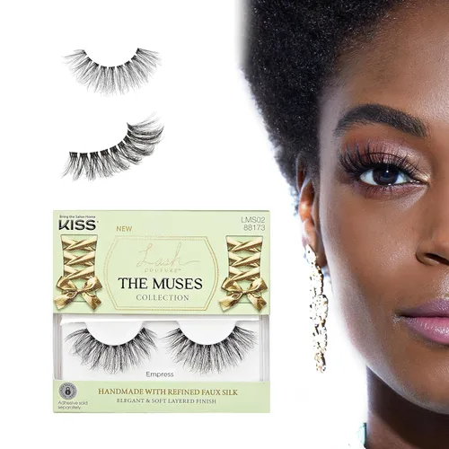 Vista 13 de KISS - Pestañas postizas de la colección Lash Couture The Muses, “Duquesa”, 16mm, negras, onduladas, hechas a mano, seda sintética refinada, banda