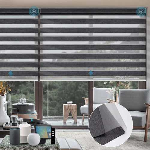 Vista 19 de SmartWings Persianas motorizadas de cebra con cenefa funcionan con Alexa, Homekit Thread, persianas inteligentes de doble capa con control de luz
