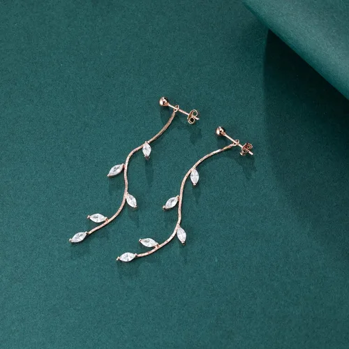 Vista 4 de SLUYNZ Aretes colgantes de plata de ley 925 con diseño de gota, para mujeres, adolescentes, niñas, hojas de olivo, aretes colgantes de boda, aretes