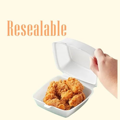 Vista 3 de Mr Miracle Recipientes de espuma de 6 x 6 pulgadas, contenedores desechables de espuma de poliestireno para alimentos, tapa con bisagras, 50