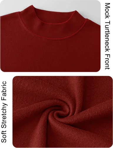 Vista 5 de Rapbin Camiseta de manga larga para mujer, cuello alto, básica, elástica, ajustada, ligera, térmica