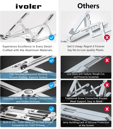 Vista 3 de ivoler Soporte para laptop, soporte elevador para laptop, soporte para tableta de computadora, 6 ángulos ajustables, de aluminio, ergonómico