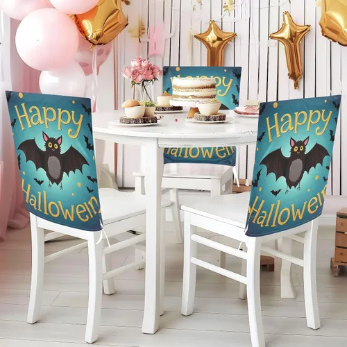 Vista 5 de Happy Halloween Cartoon Cute Black Bat Decorative Dining Chair Covers for Festivals (Easter, Graduation, etc.) Soft Easy To Put On/Take Off Chair
