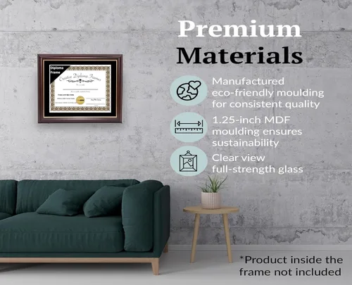 Vista 4 de Creative Picture Frames Marco para Diploma de Caoba con Borde Dorado de 12x16 pulgadas con Vidrio y Paspartú Negro y Colgadores de Pared Instalados