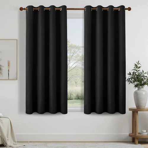 Vista 16 de DONREN Cortinas opacas completas para dormitorio, aislamiento térmico y reducción de ruido, cortinas de lino con ojales para sala de estar y Negro