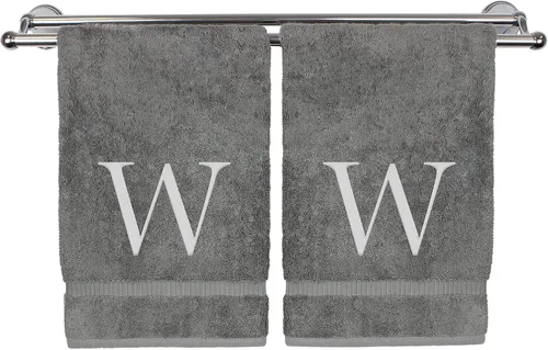 Vista 28 de Toalla de mano monogramada, regalo personalizado, juego de 2 - Toalla bordada con letra de bloque dorada - Extra absorbente 100% algodón turco