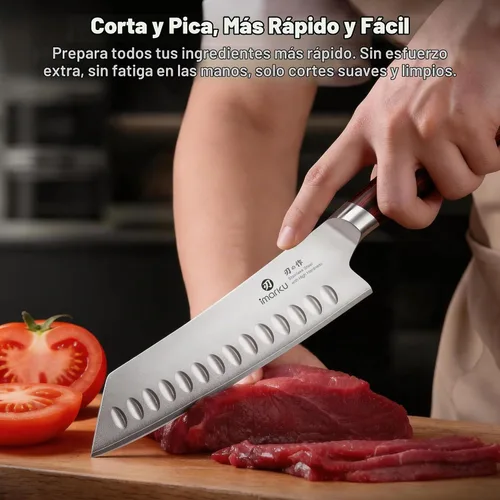 Vista 6 de imarku Cuchillo japonés Santoku de 7 pulgadas, 10Cr15CoMoV de 3 capas de Cuchillo de chef de cocina ultra afilado de alto carbono 59±2 HRC, afilado
