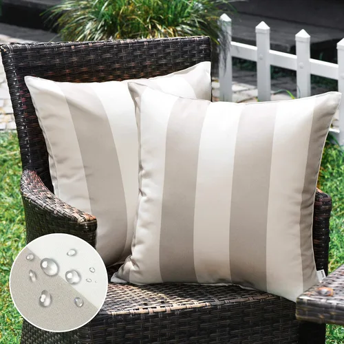 Vista 15 de WESTERN HOME WH - Juego de 2 fundas decorativas de cojín para exterior, a rayas, impermeables, de poliéster, para jardín, casa de campo moderna