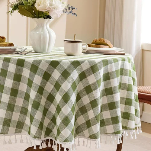 Vista 21 de JIALE - Mantel cuadrado de lino de algodón de cuadros Gingham con borlas, lavable, sin arrugas, mantel a cuadros de búfalo para fiesta al aire Beige