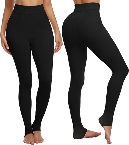 Vista 2 de CHRLEISURE Leggings térmicos de invierno con forro polar para mujer, mallas gruesas de terciopelo