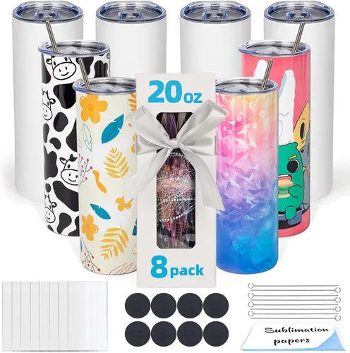 Vista 9 de Paquete de 12 unidades de vaso de sublimación de 20 onzas, delgado, recto, a granel, vaso de sublimación de acero inoxidable de doble pared aislado