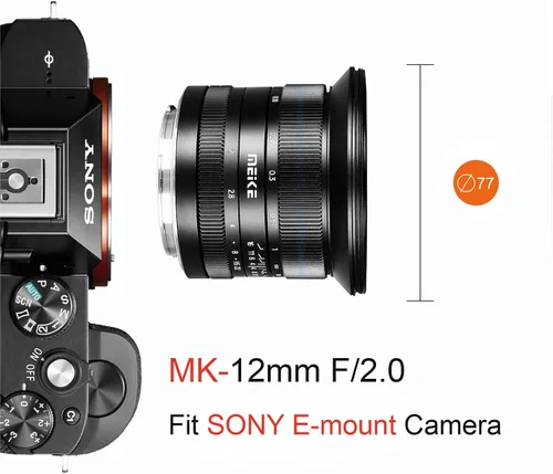 Vista 6 de Meike Lente de enfoque manual ultra gran angular f2.0 de 0.472 in compatible con cámaras sin espejo Sony E Mount APS-C A6400 A5000 A5100 A6000 A6100