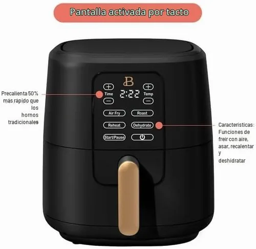 Vista 3 de Freidora de aire de 6 Qt con tecnología Turbocrisp y pantalla táctil activada, negra de Drew Barrymore, rangos de temperatura ajustables