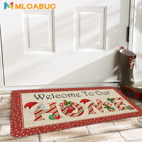 Vista 5 de Mloabuc Tapete de Bienvenida Feliz Navidad 17 x 30 pulgadas Interior/Exterior Invierno Vacaciones Decorativo Estacional Arpillera Tapete