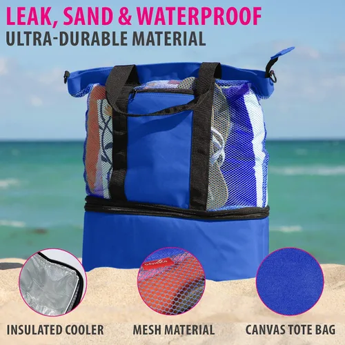 Vista 3 de Odyseaco Bolsa de playa impermeable con hielera Bolsas de playa para mujer Vacaciones Beach Essentials Bolsa de piscina y bolsa de playa de malla