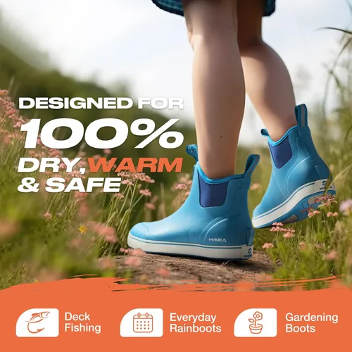 Vista 2 de HISEA Botas de lluvia al tobillo para mujer, botas de goma para pesca, botas de jardín impermeables para mujer