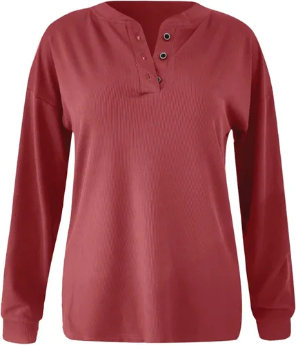 Vista 3 de Camisetas para mujer, de moda, elegantes, casuales, de manga larga, con cuello de botón, suaves y cómodas, tipo túnica