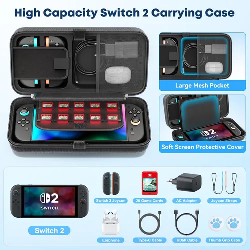 Vista 5 de Carrying Case Compatible with Nintendo Switch 2 & Original & OLED Version, Custom Spot for Joy-con & AC Adapter, Portable Travel Nintendo Switch 2