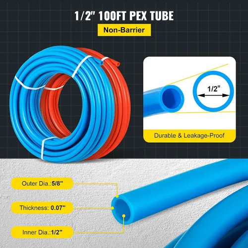 Vista 3 de OrangeA Tubo de PEX de 1/2 pulgada Tubo de agua potable 100/300/1000 pies Bobina de tubo PEX-B Tuberías con Barrera sin oxígeno para fontanería