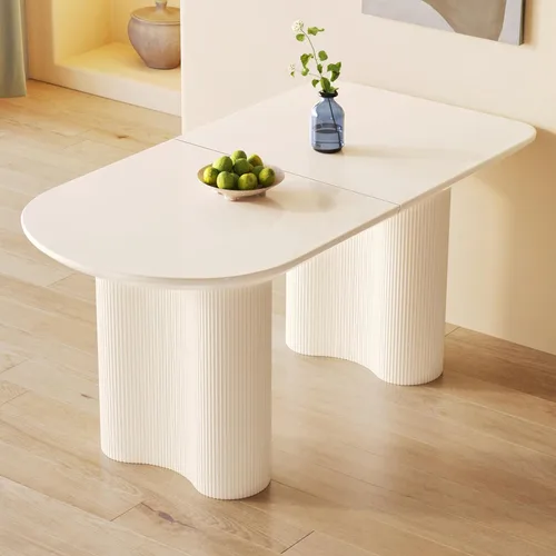 Vista 21 de Mesa de comedor negra de 55 pulgadas, una mesa rectangular de extremo redondeado con patas de diseño ondulado para cocina, comedor, oficina en casa