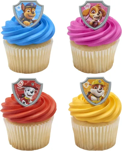 Vista 5 de DecoPac Paw Patrol Reporting For Duty Anillos, Decoraciones de cupcakes con Chase, Marshall, Skye y Rubble - Paquete de 24