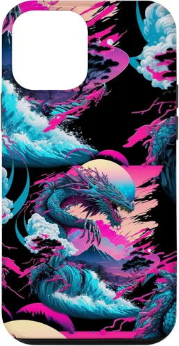 Vista 16 de Dragon Vaporwave Abstract Landscape Moon Tree Waterfall Case for iPhone 17