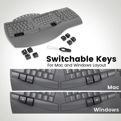 Vista 6 de Perixx PERIBOARD-512B - Teclado ergonómico con cable, teclado dividido, reposamuñecas, escritura natural, conectividad USB con cable, inglés de EE.