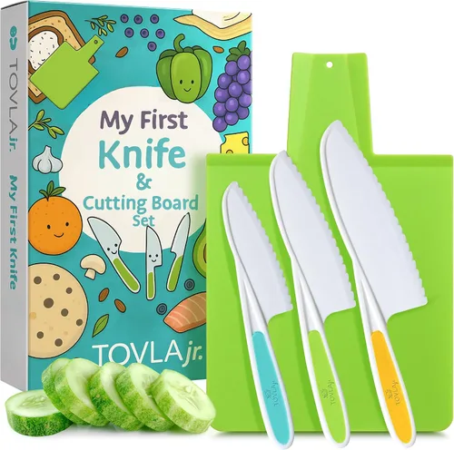 Vista 11 de TOVLA JR. Juego Premium de Cuchillos y Tabla de Cortar Seguros para Niños Montessori – Herramientas Reales de Cocina para Niños Pequeños y Jóvenes